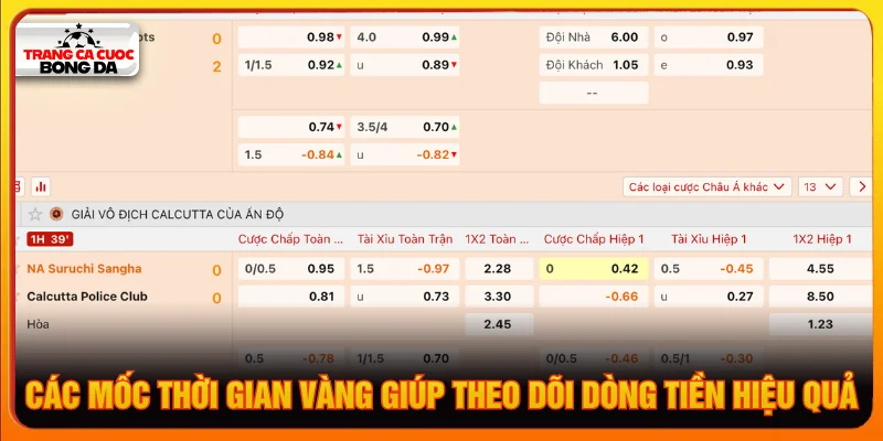 Cách đọc biến động odds theo mốc thời gian cụ thể